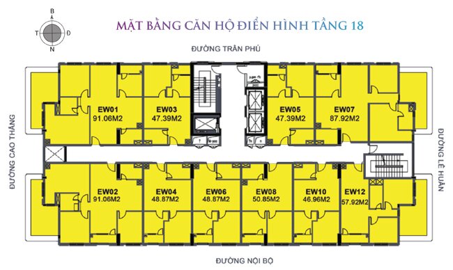 Thiết kế mặt bằng điển hình tầng 18 của Eurowindow Tower Nghệ An